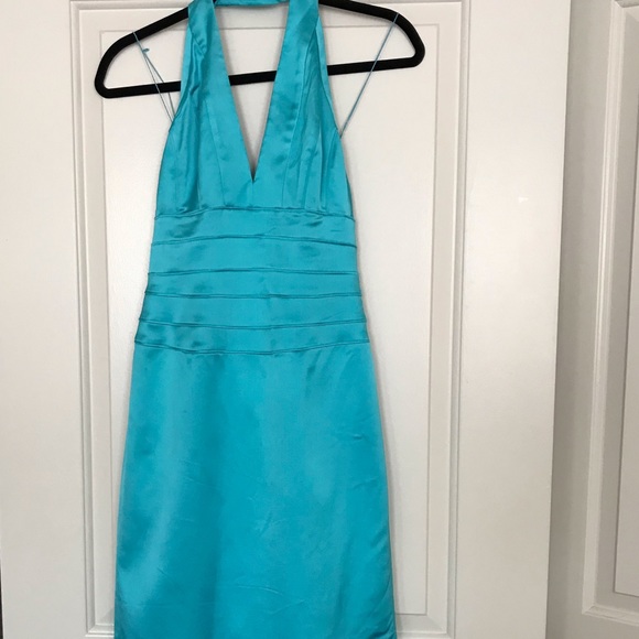 Teal sateen bodycon halter dress - Picture 1 of 5